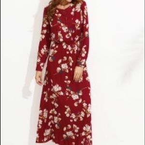 Red Floral Button Dress
